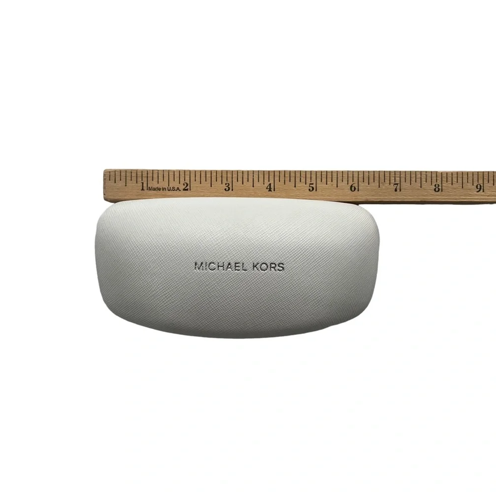 Michael Kors White Leather Hard Clam Shell Dome Sunglasses Case With Silver Logo